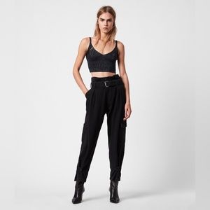 Allsaints Mona Mid-Rise Paperbag Slim Jeans, Washed Black